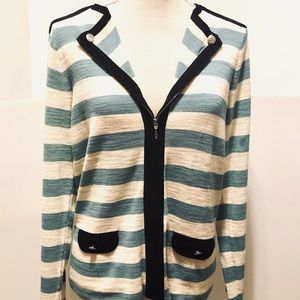 Don Caster L Blue & White Striped Sweater with Zipper